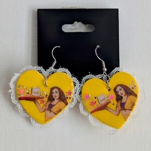 ORDER UP! Chappell Roan 'HOT TO GO' Handmade Heart Earrings with Lace Trim